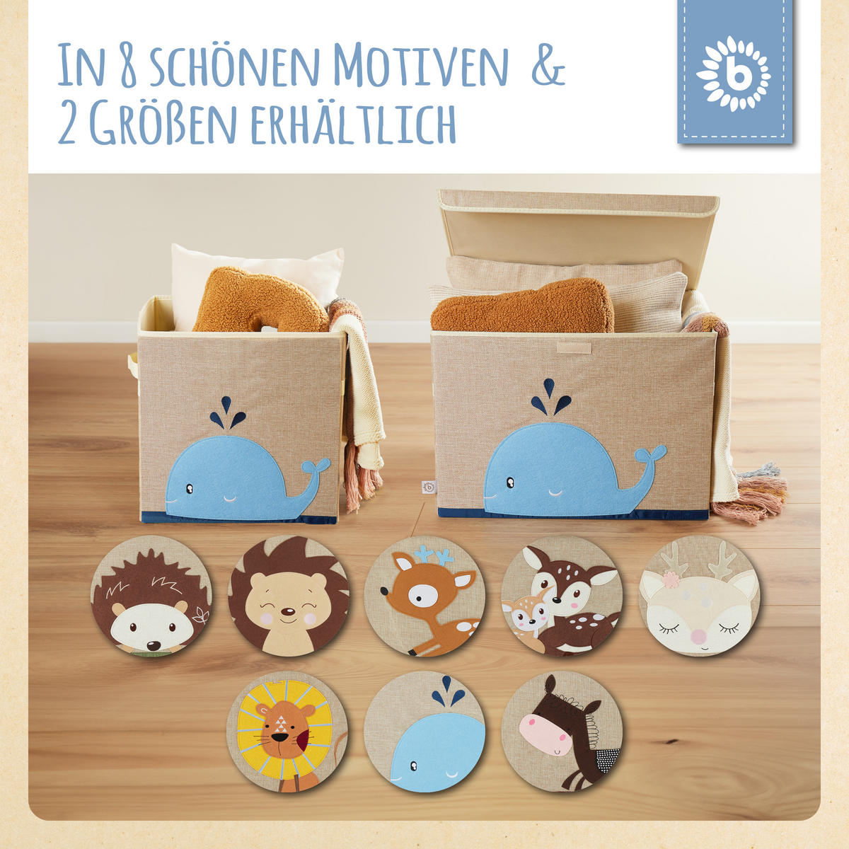 AUFBEWAHRUNGSBOX mit Deckel 65L, faltbar - Blau/Beige, Textil (51/36cm) - Bieco Spielwaren