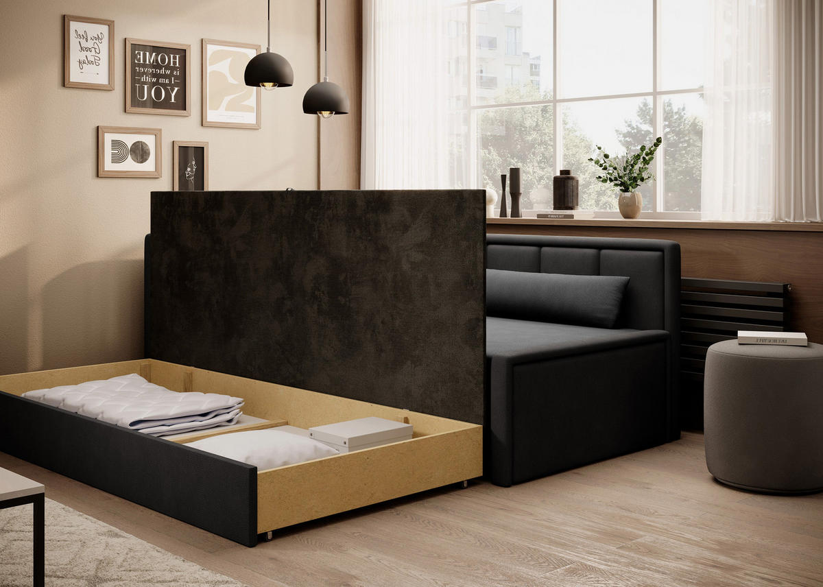 SCHLAFSOFA FULGEO mit Schlaffunktion & Bettkasten – Modernes 3-Sitzer Sofa, Liegefläche 200 x 150 cm - Grau, Kunststoff (214/82/77cm) - Wohnideebilder