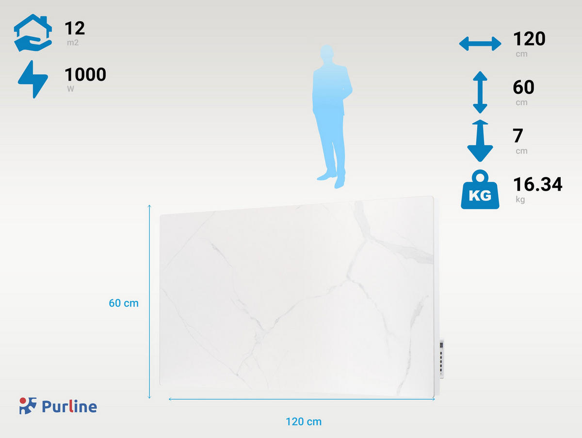 HEIZKÖRPERPANEEL Weiß mit Marmoreffekt und WiFi-App-Steuerung 1000 W - Weiß, Keramik (120/60/7cm) - Purline