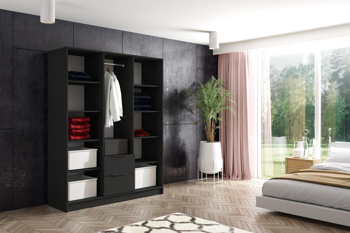 KLEIDERSCHRANK NERA - 150 cm - Schwarz|Eiche Artisan - Schwarz/Eiche Artisan, Holzwerkstoff (150/200/51cm) - ALTDECOR