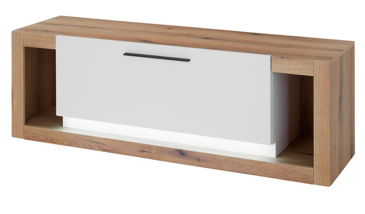 TV-LOWBOARD weiß matt, Evoke Eiche, TV Unterteil 150 x 49 cm - Eichefarben/Silberfarben, Holzwerkstoff/Kunststoff (150/49/43cm) - Furn.Design