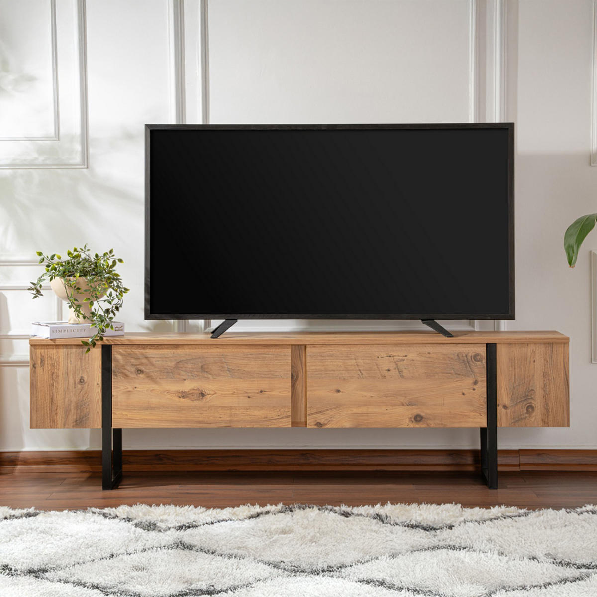 TV-MÖBEL Moov Braun Länge 180 cm mit Schrank - Braun, Holzwerkstoff (180/50/29cm) - Concept Usine