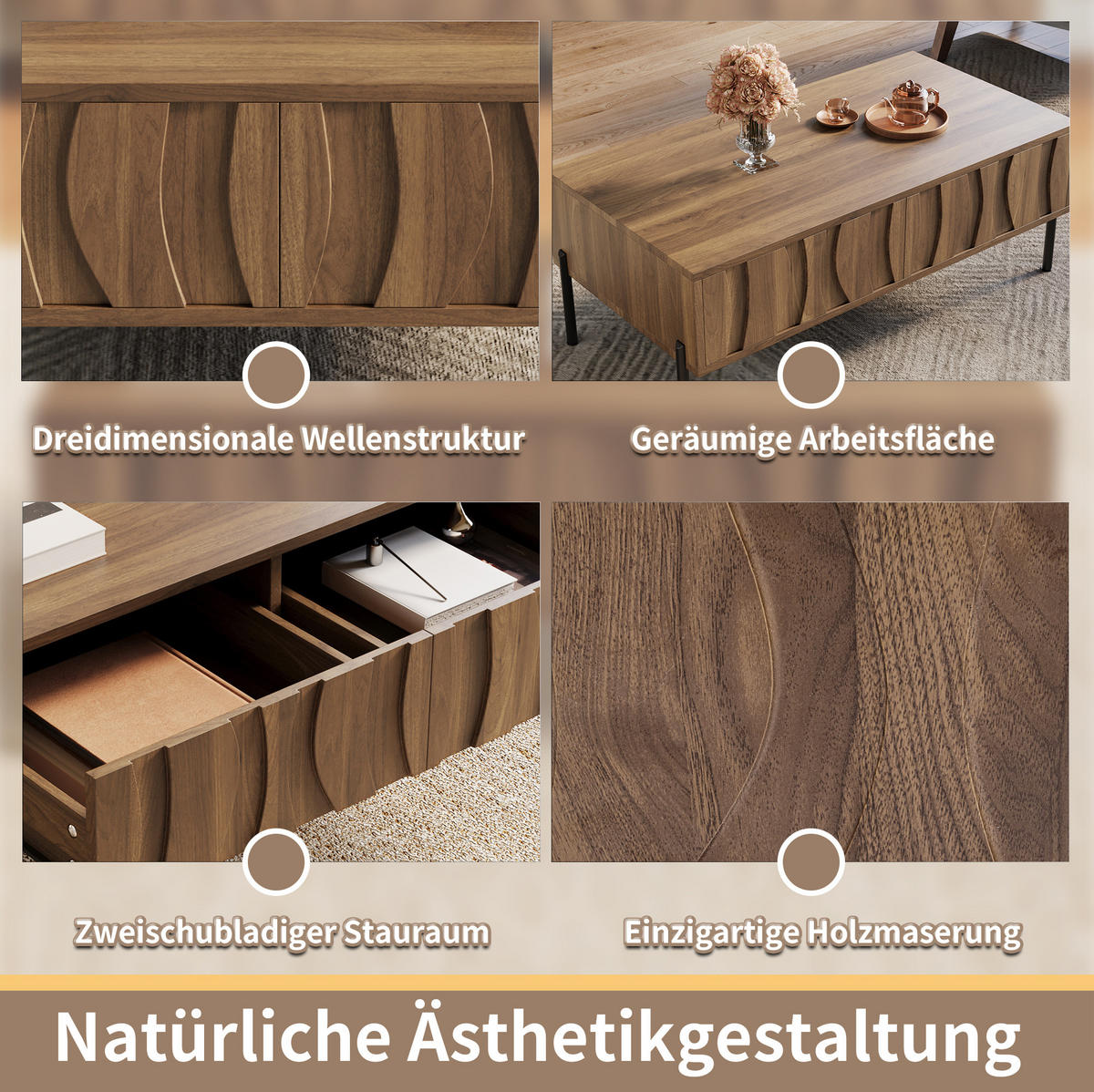 COUCHTISCH DE-116 Retro Walnut-coloured - Walnussfarben, Holzwerkstoff (55/105/41cm) - ComfortXL