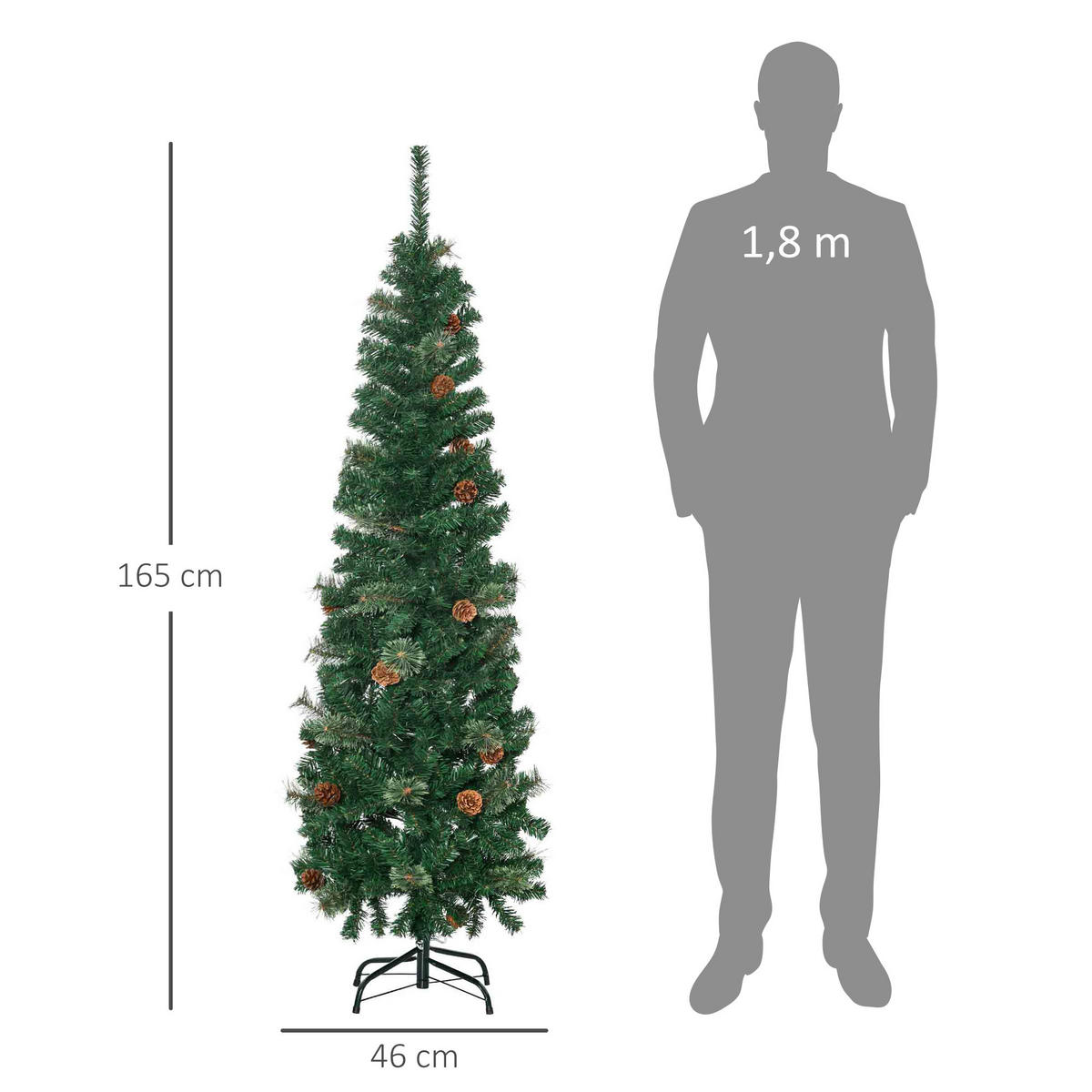 KÜNSTLICHER-WEIHNACHTSBAUM, 165 cm Christbaum mit 412 Spitzen für Weihnachten - Grün, Kunststoff (165cm) - HOMCOM