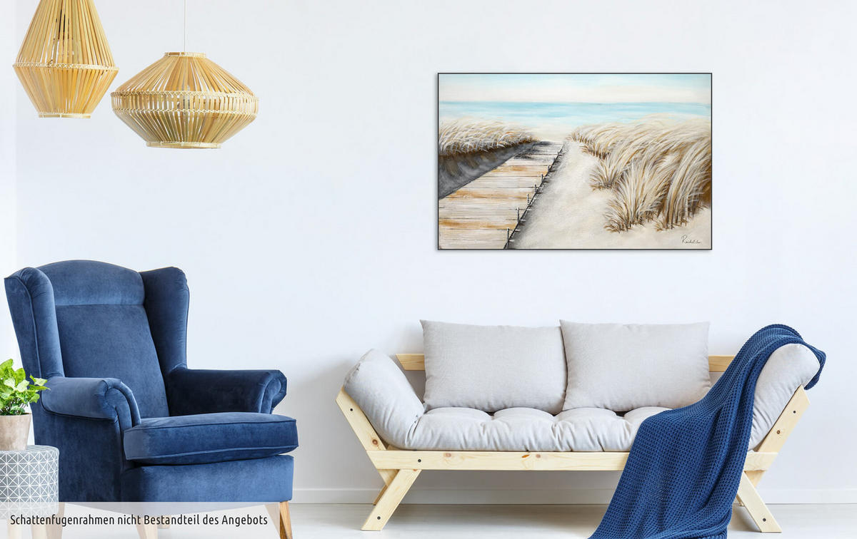 RUČNE MAĽOVANÝ AKRYLOVÝ OBRAZ 90/60 cm, béžový, morský a krajinný motív - béžová, drevo/textil (90/60cm) - KUNSTLOFT