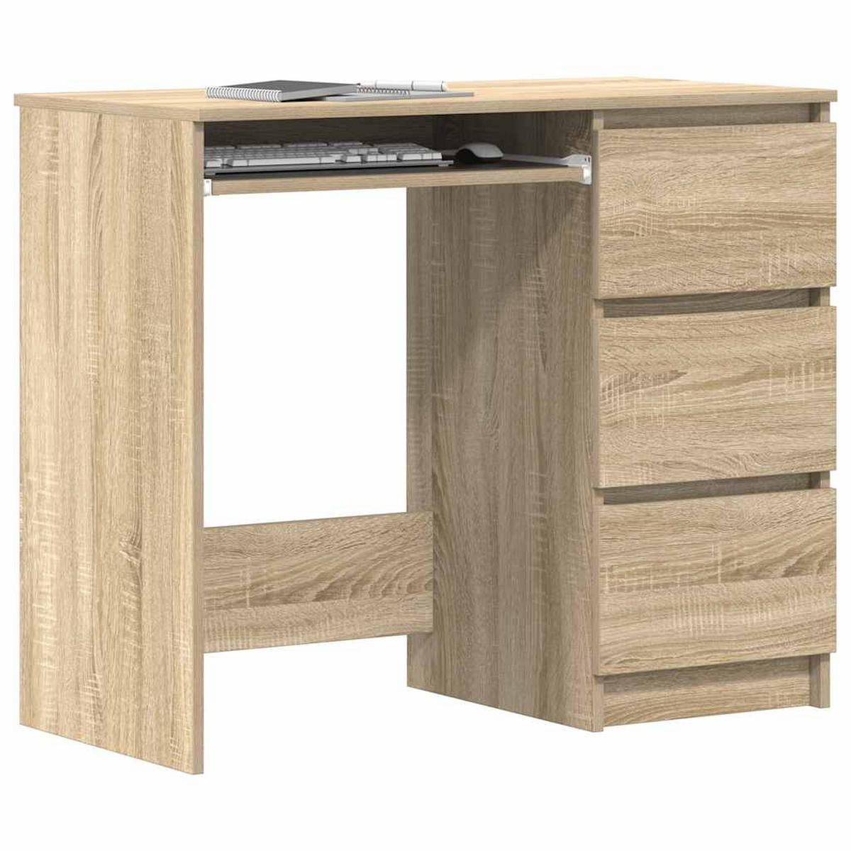 SCHREIBTISCH mit 3 Schubladen, 1 Tastaturauszug 90/45/76 cm aus Holzwerkstoff Sonoma-Eiche Dekor - Braun/Sonoma Eiche, Holz (45/90/76cm) - vidaXL