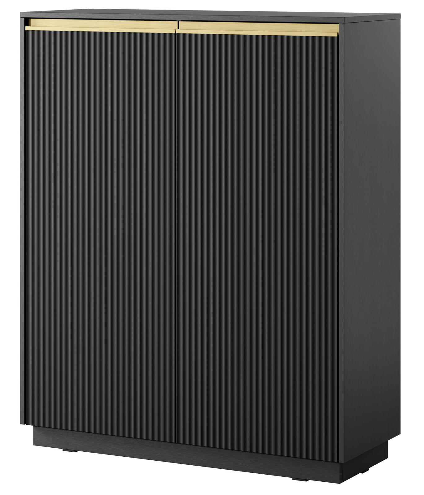 KOMMODE Loren, zweiflügelig, hoch, mit geriffelten Fronten in Schwarz - Goldfarben/Schwarz, Holzwerkstoff/Metall (104/127/39cm) - Ravio