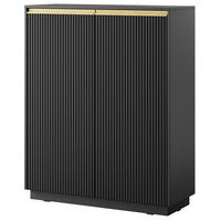 KOMMODE Loren, zweiflügelig, hoch, mit geriffelten Fronten in Schwarz - Goldfarben/Schwarz, Holzwerkstoff/Metall (104/127/39cm) - Ravio