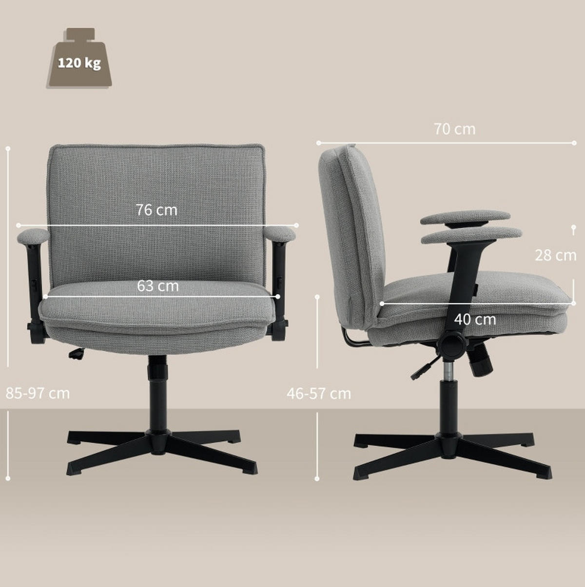 DREHSTUHL 76/85-97/70 cm Grau aus Polyester mit hochklappbaren Armlehnen - Grau, Kunststoff (70/97/76cm) - OKMYHOME