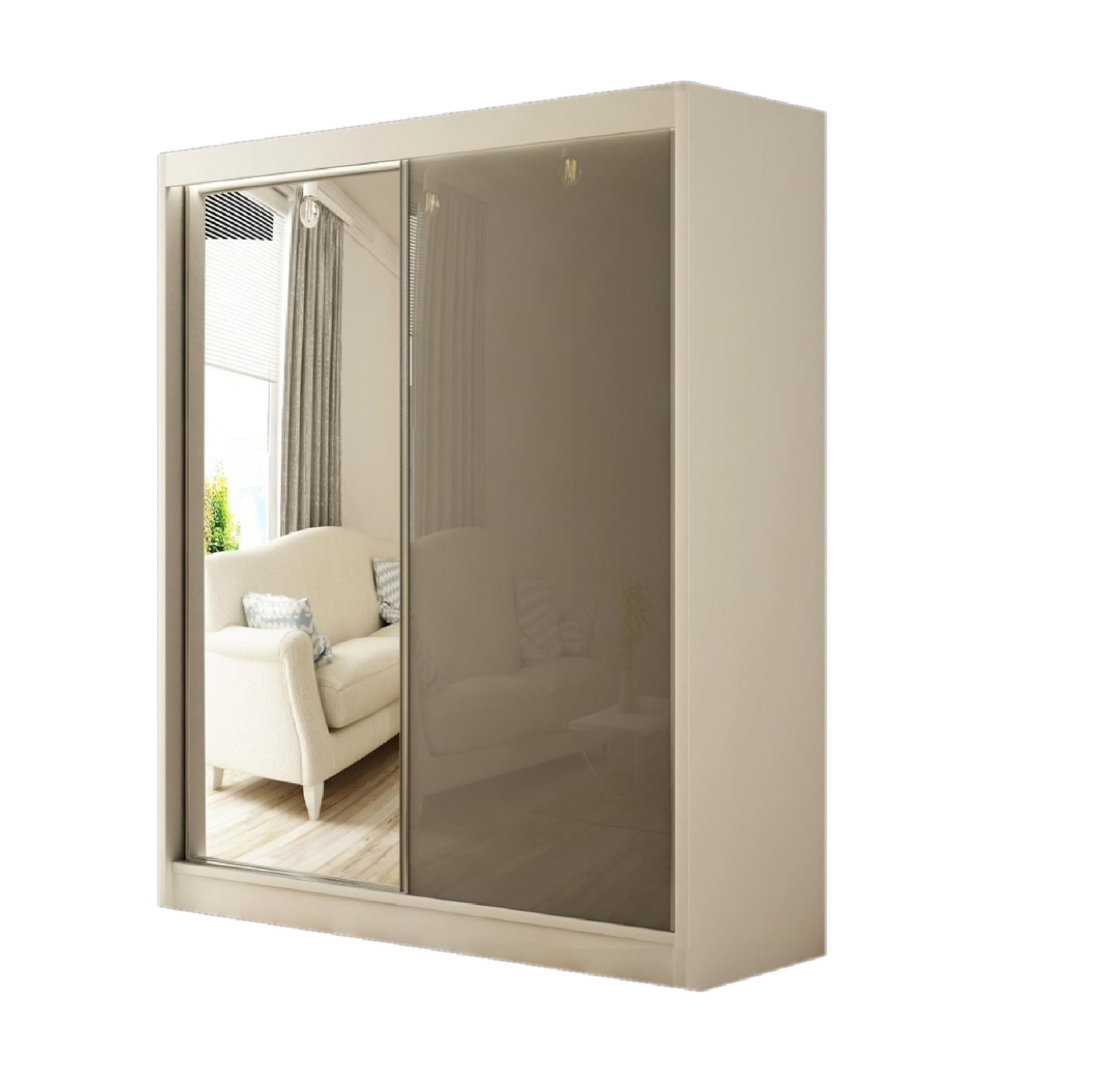 SCHWEBETÜRENSCHRANK Venus 200 cm mit Spiegel 2-türig, weiß, lacobel grau - Weiß/Grau, Kunststoff (200/215/61cm) - Margaret Hadas24