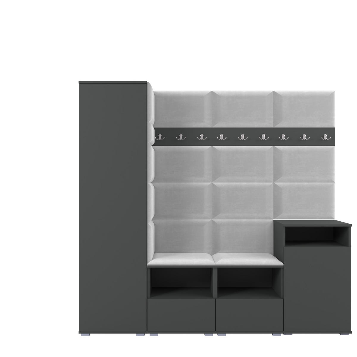 GARDEROBE NELA X 200 cm (Modulare Flurmöbel Graphit mit Sitzpolster Hellgrau 32 Schrank + Sideboard) - Silberfarben/Hellgrau, Holz/Holzwerkstoff (200/187/40cm) - Ravio