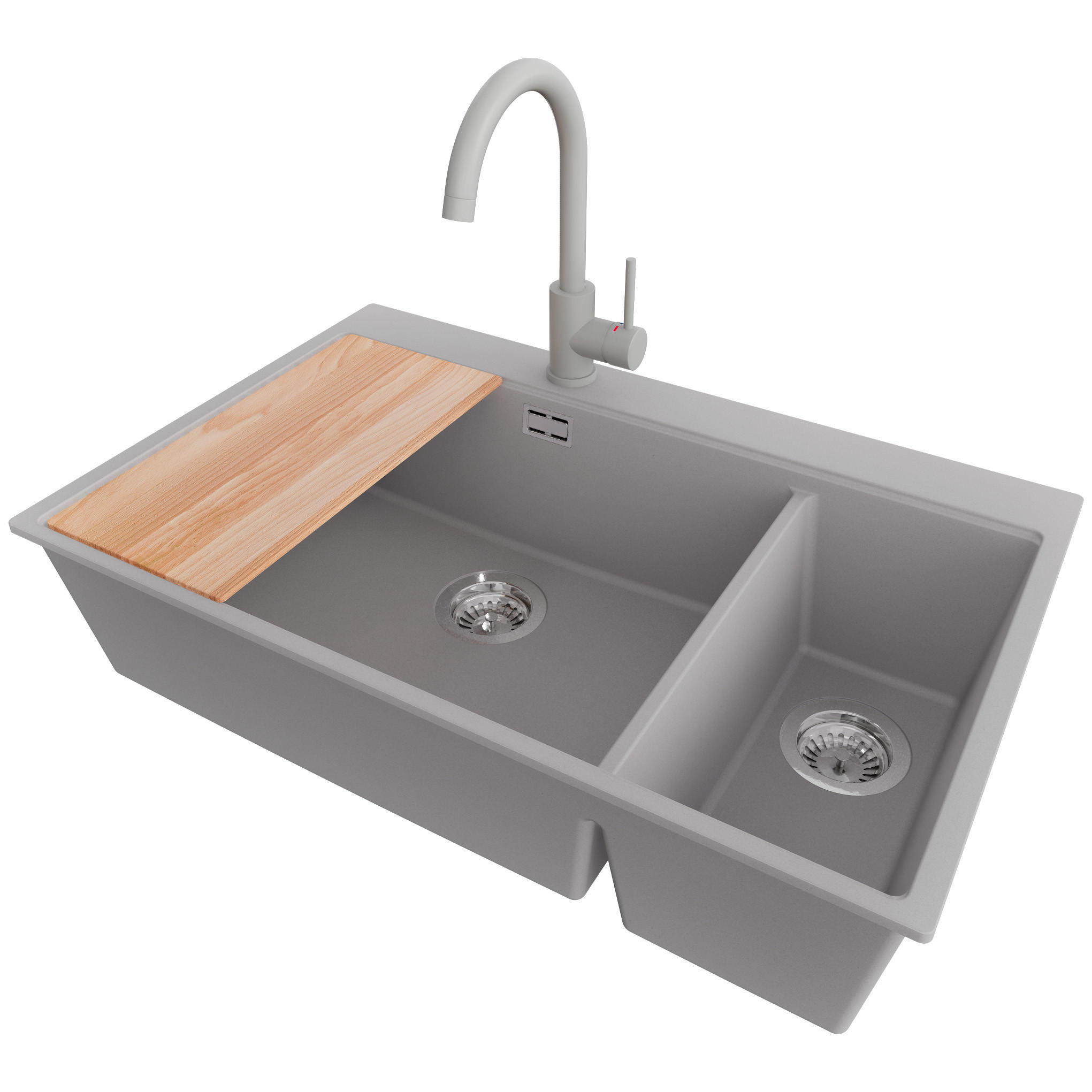 GRANITSPÜLE Oslo Duo, 2-er set Grau 78/50 cm 2 Becken + Küchenarmatur 32/20 cm + Ablauf-Set + Schneidebrett ab 80er Unterschrank - Chromfarben/Beige, Kunststoff (78/20/50cm) - Primagran