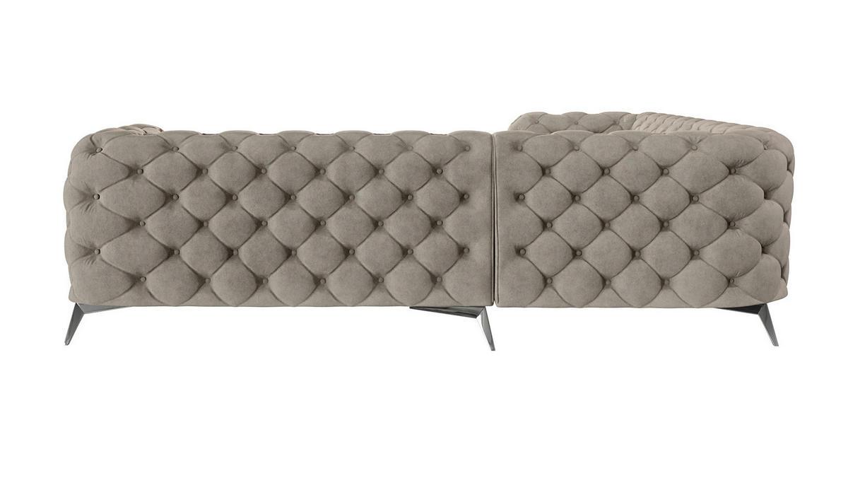 ECKSOFA Chesterfield Laura Dunkle Creme Samt - Silberfarben/Creme, Holz/Textil (264/264cm) - S-Style Möbel