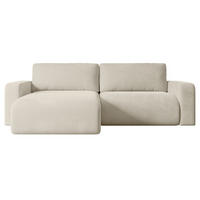 ECKSOFA mit Schlaffunktion und Bettkasten KLEEA-L - 247x143x83 cm Beige Velours - Beige/Schwarz, Holzwerkstoff/Kunststoff (247/143cm) - ALTDECOR