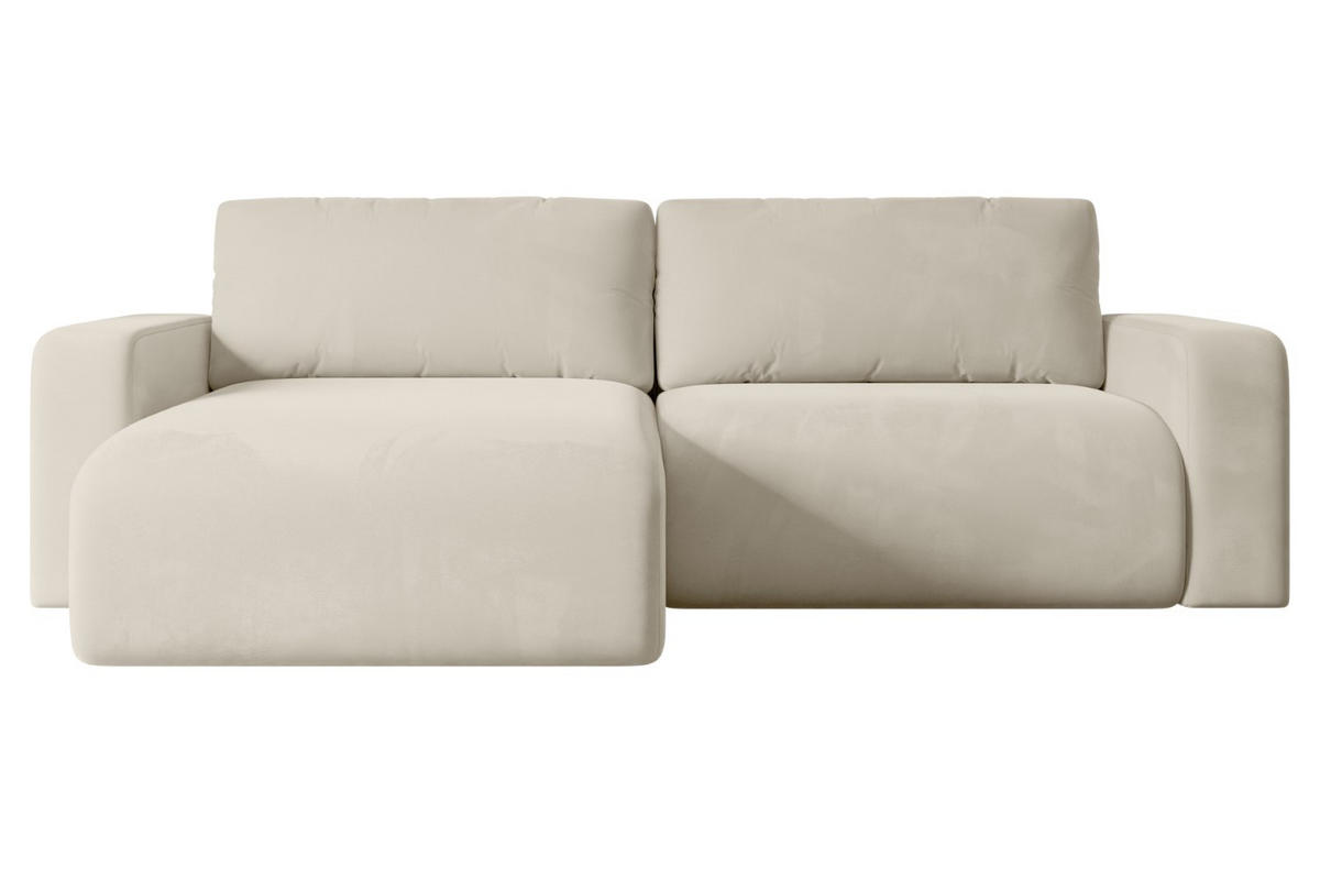 ECKSOFA mit Schlaffunktion und Bettkasten KLEEA-L - 247x143x83 cm Beige Velours - Beige/Schwarz, Holzwerkstoff/Kunststoff (247/143cm) - ALTDECOR