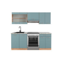 KÜCHENZEILE R-Line Blau-Grau/Goldkraft Eiche 200 cm, AP Marmor - Honigeiche/Blaugrau, Holzwerkstoff (200/81.6/60cm) - Vicco