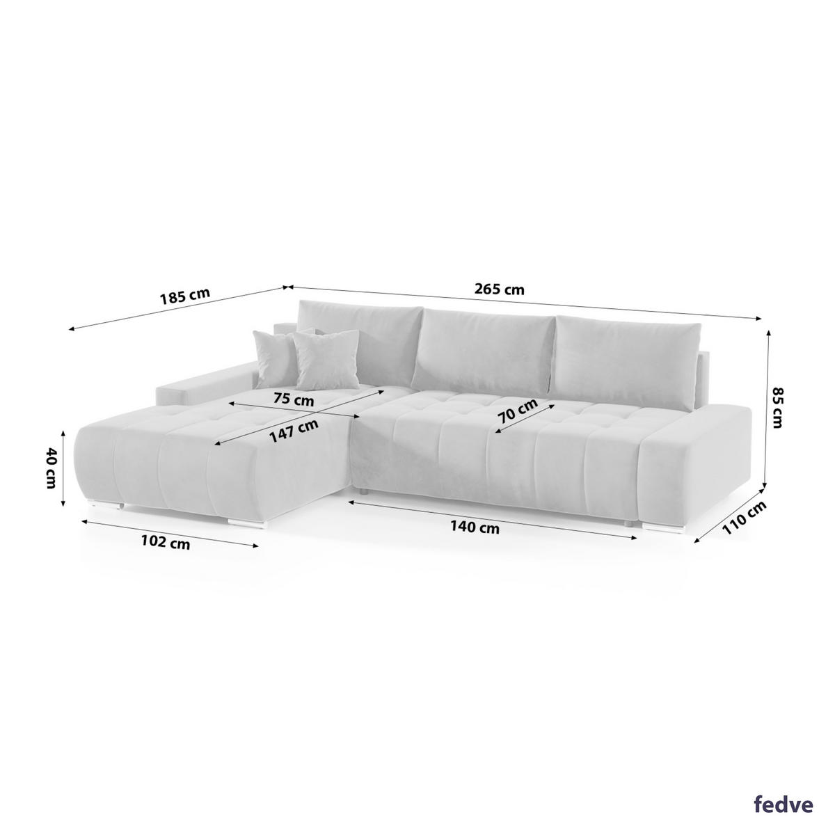 ECKSOFA mit Schlaffunktion Dhaka L, Hellgrau - Hellgrau, Textil (185/265cm) - Fedve