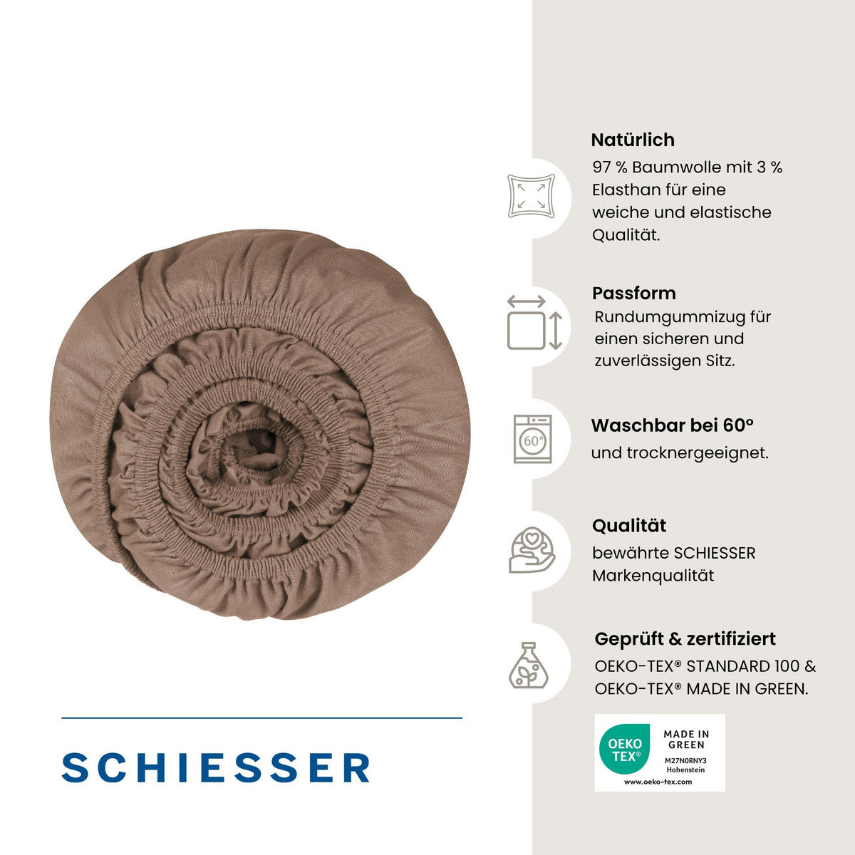 SPANNBETTLAKEN Elli 97 % Baumwolle, 3 % Elasthan 150x200 cm Braun - Braun, Textil (150/200cm) - SCHIESSER
