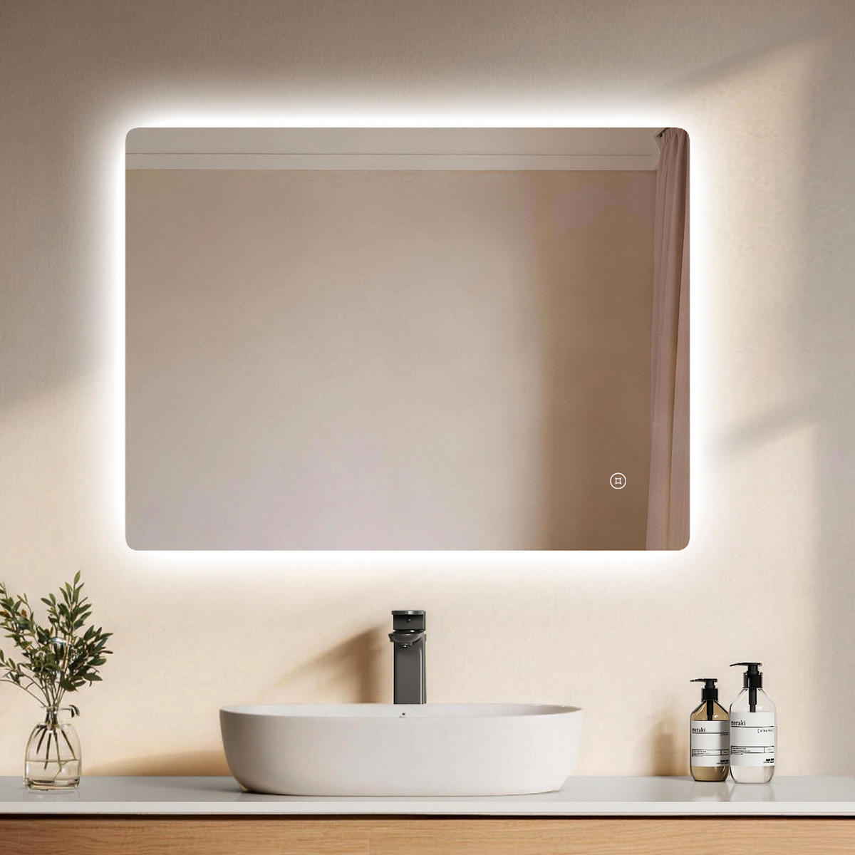 BADSPIEGEL mit Anti-Beschlag Beleuchtung Rechteckig 80/60 cm - Weiß, Glas (60/3/80cm) - EMKE