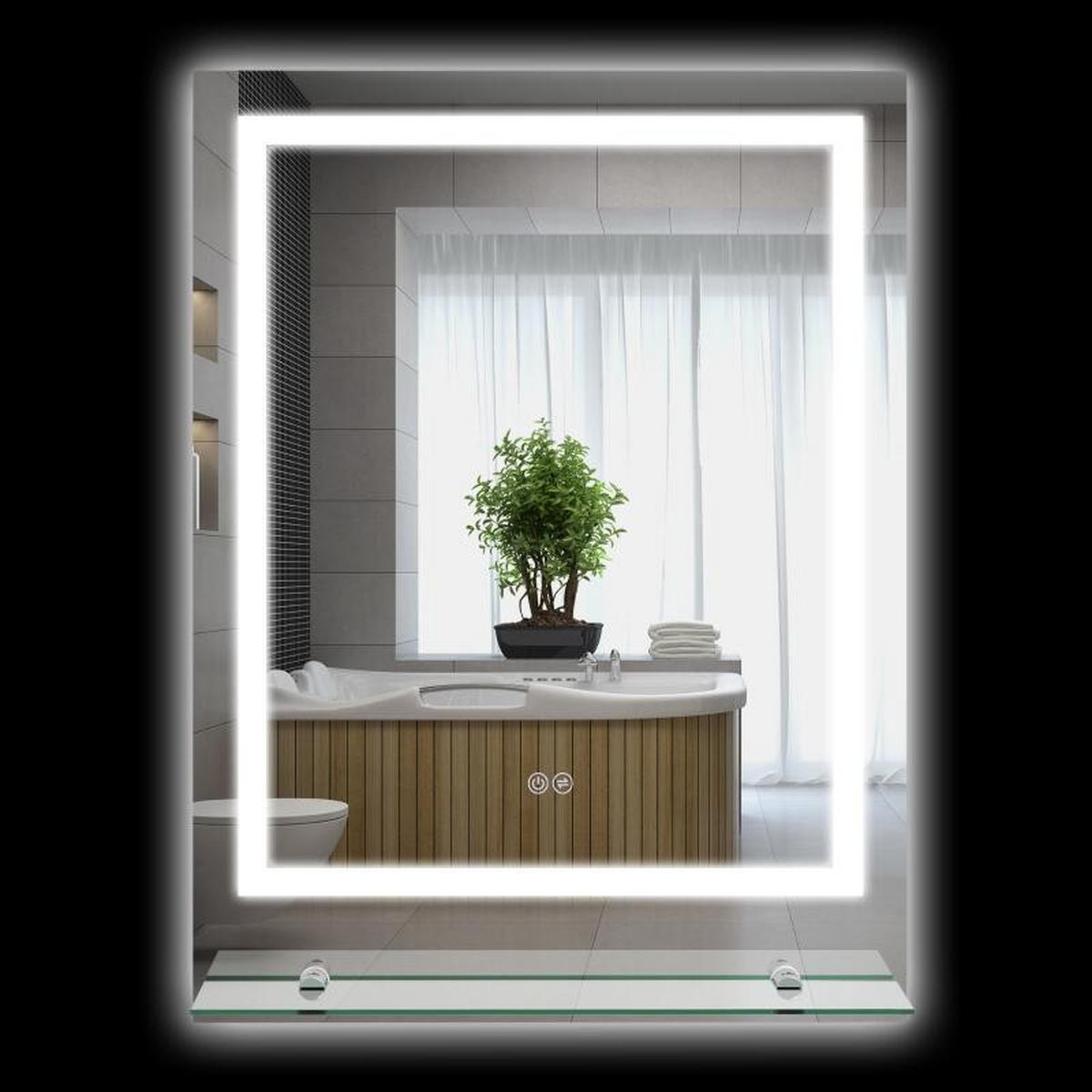 BADEZIMMERSPIEGEL Rechteckiger, wandmontierter LED-beleuchteter Badezimmerspiegel, 70 x 50 cm - Transparent, Glas (50/2.7/70cm) - Vallsero
