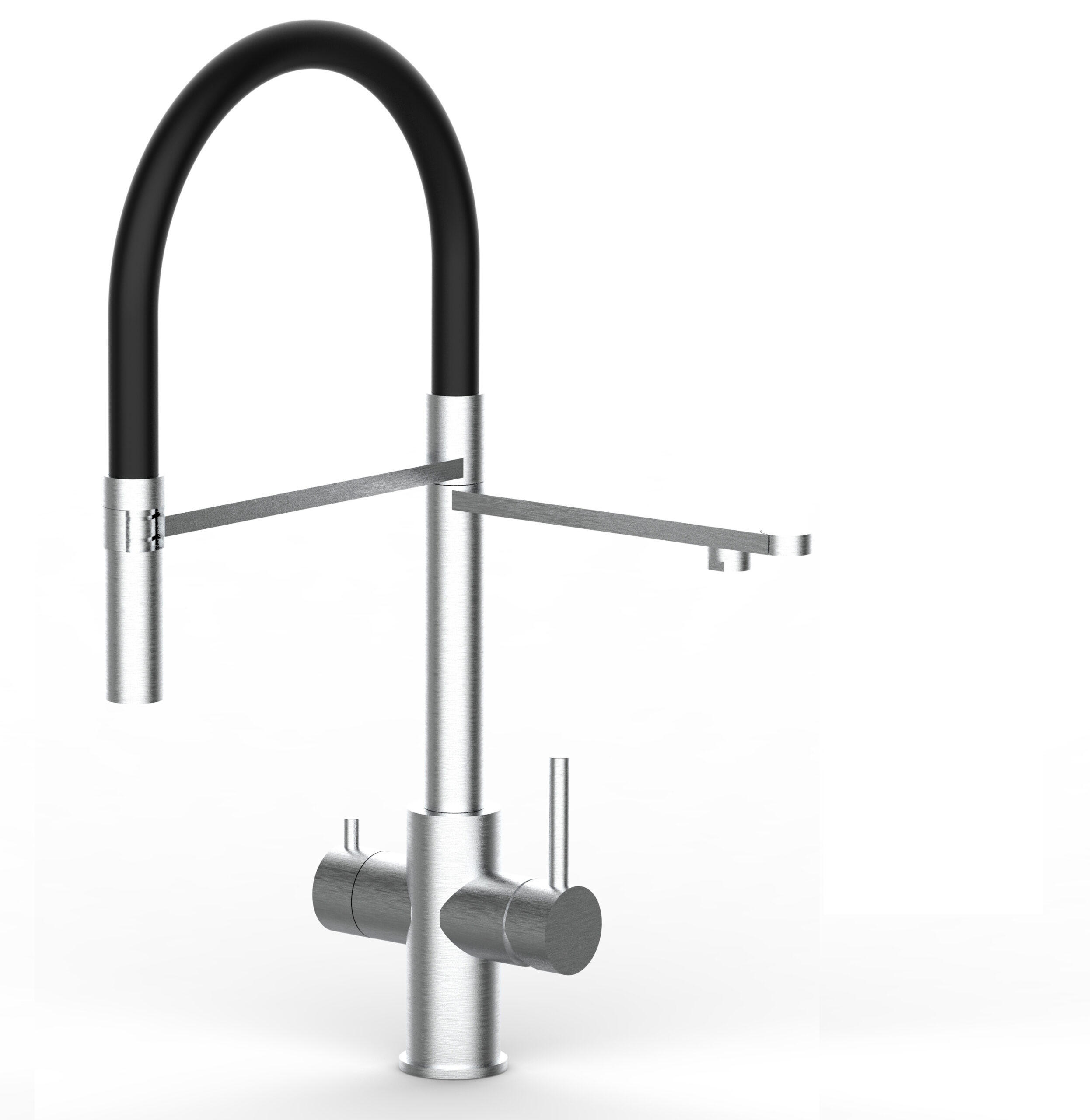 5-WEGE-KÜCHENARMATUR, Edelstahl Massiv aus Chirurgenstahl, Gebürstet und Schwarz, 2-Strahl-Brause - Schwarz, Metall (24/52.5/24cm) - VIZIO