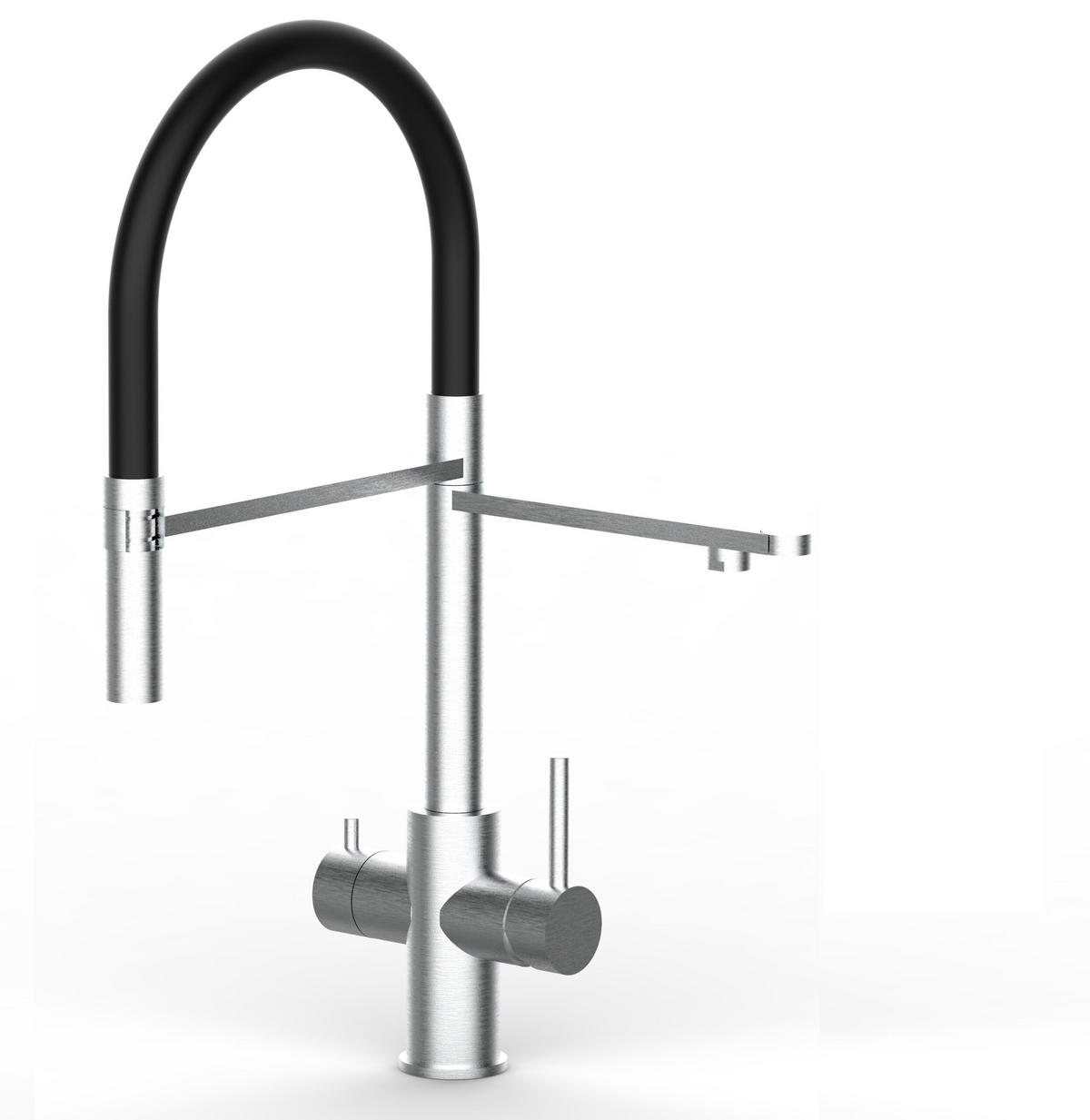 5-WEGE-KÜCHENARMATUR, Edelstahl Massiv aus Chirurgenstahl, Gebürstet und Schwarz, 2-Strahl-Brause - Schwarz, Metall (24/52.5/24cm) - VIZIO