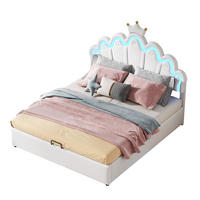 TAPECIRANI krevet 140/200 cm bijeli od PU umjetne kože s LED rasvjetom i spremištem - bijela, plastika (140/200cm) - OKWISH