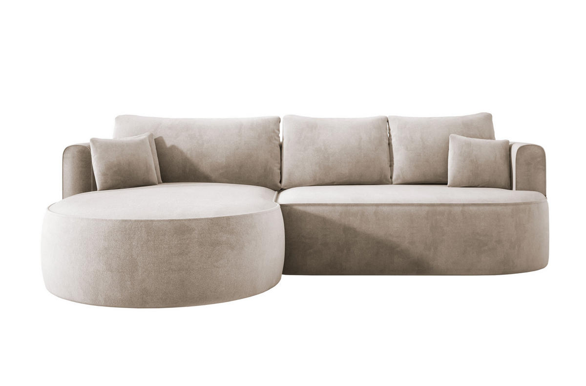 ECKSOFA FIORE L-förm Moderne Ausziehbare Schlaf-Funktion, automatischer Auffaltung, lose Rückenkissen freistehend LINKS 284x183x82cm Beige - Beige, Holz/Textil (183/284cm) - DomoHome