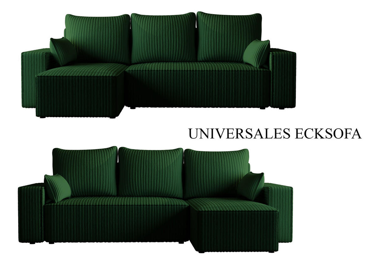 ECKSOFA Tobi mit Bettkasten und Schlaffunktion, L-Form/XL-Form, Cordstoff, Universal - Waldgrün, Holzwerkstoff (246/145cm) - 4ALL HOME