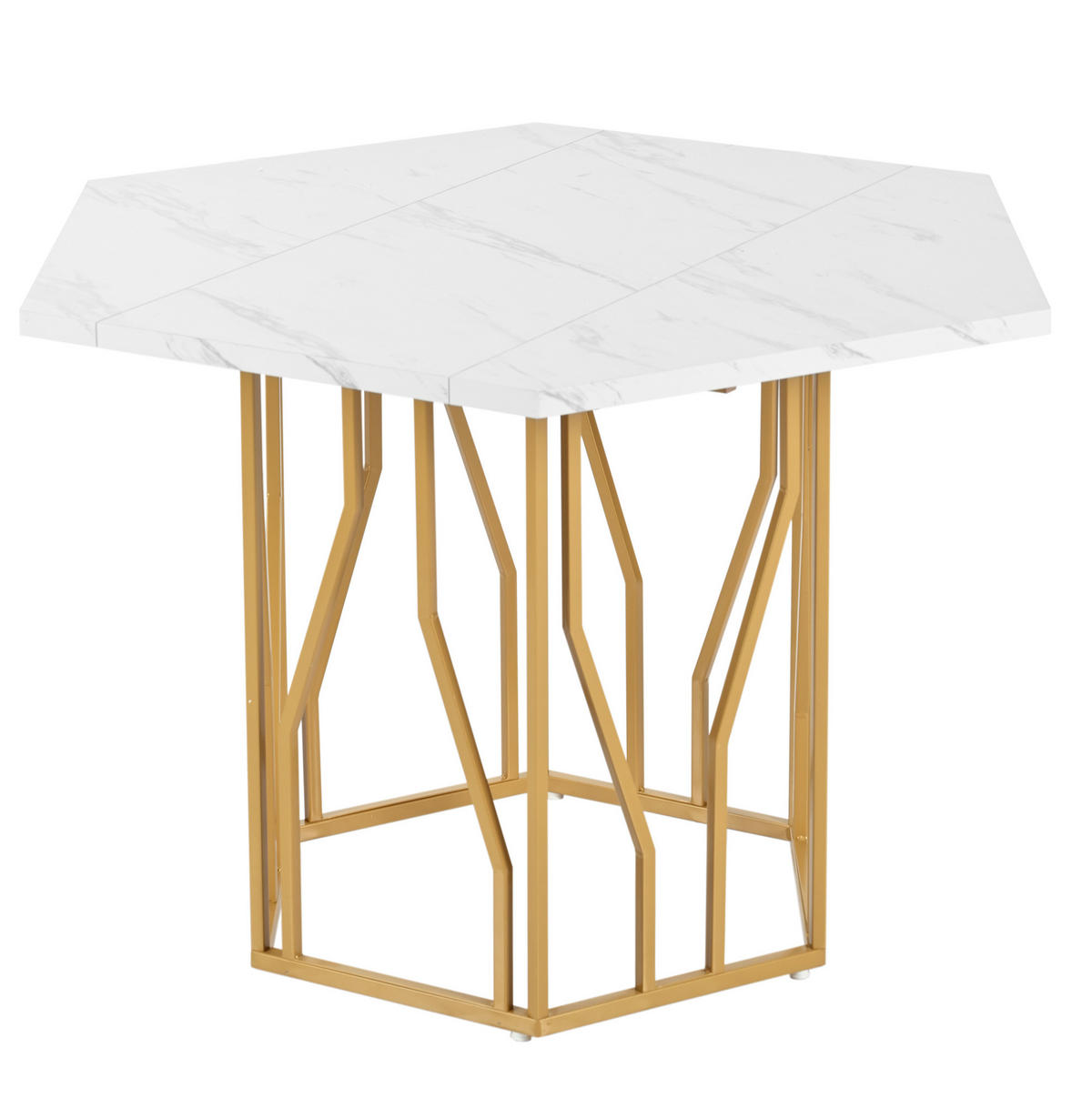 ESSTISCH 115,5/100/75 cm in Marmoroptik mit goldenem Metallgestell - Weiß, Holzwerkstoff (100/115.5/75cm) - BEAOK