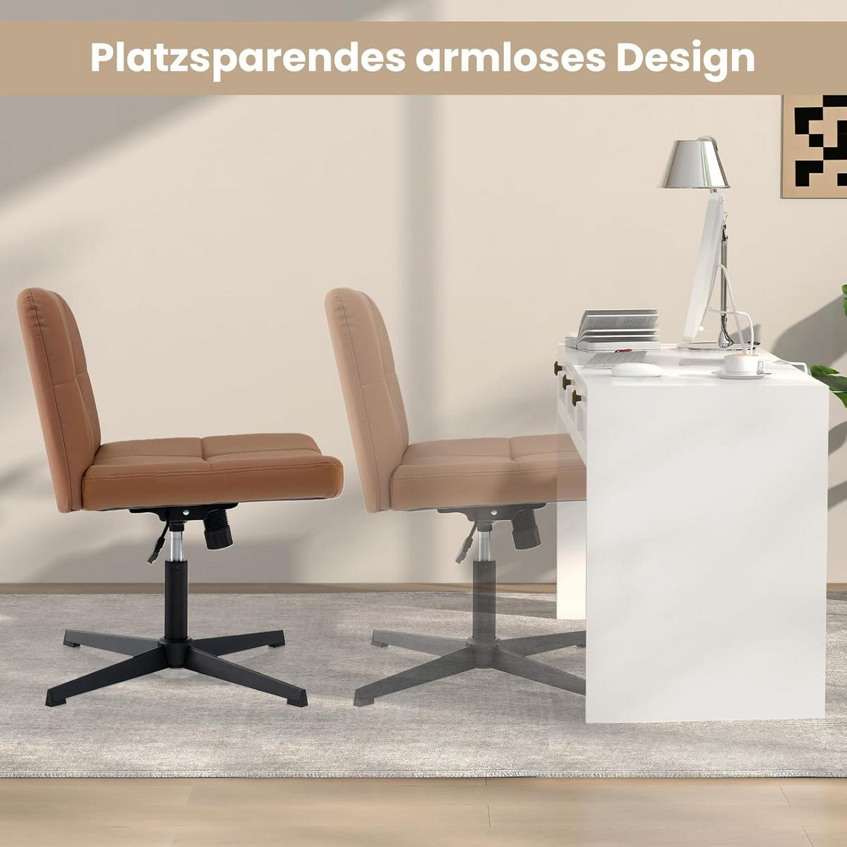 KONTORSTOL Brun - Brun, Plast (69/89/64cm) - COSTWAY