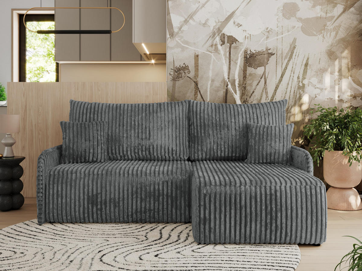 ECKSCHLAFSOFA ARPA L Dunkelgrau Cord - rechts - Dunkelgrau/Schwarz, Kunststoff/Textil (150/198cm) - MKS