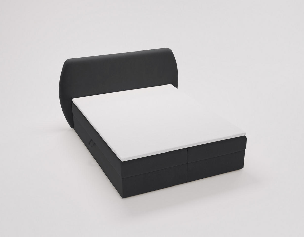 BOXBETT Bloom mit abgerundetem Kopfteil, Stoff Komodo Schwarz 120x200 cm - Schwarz, Holz (120/200cm) - Kaiser Möbel