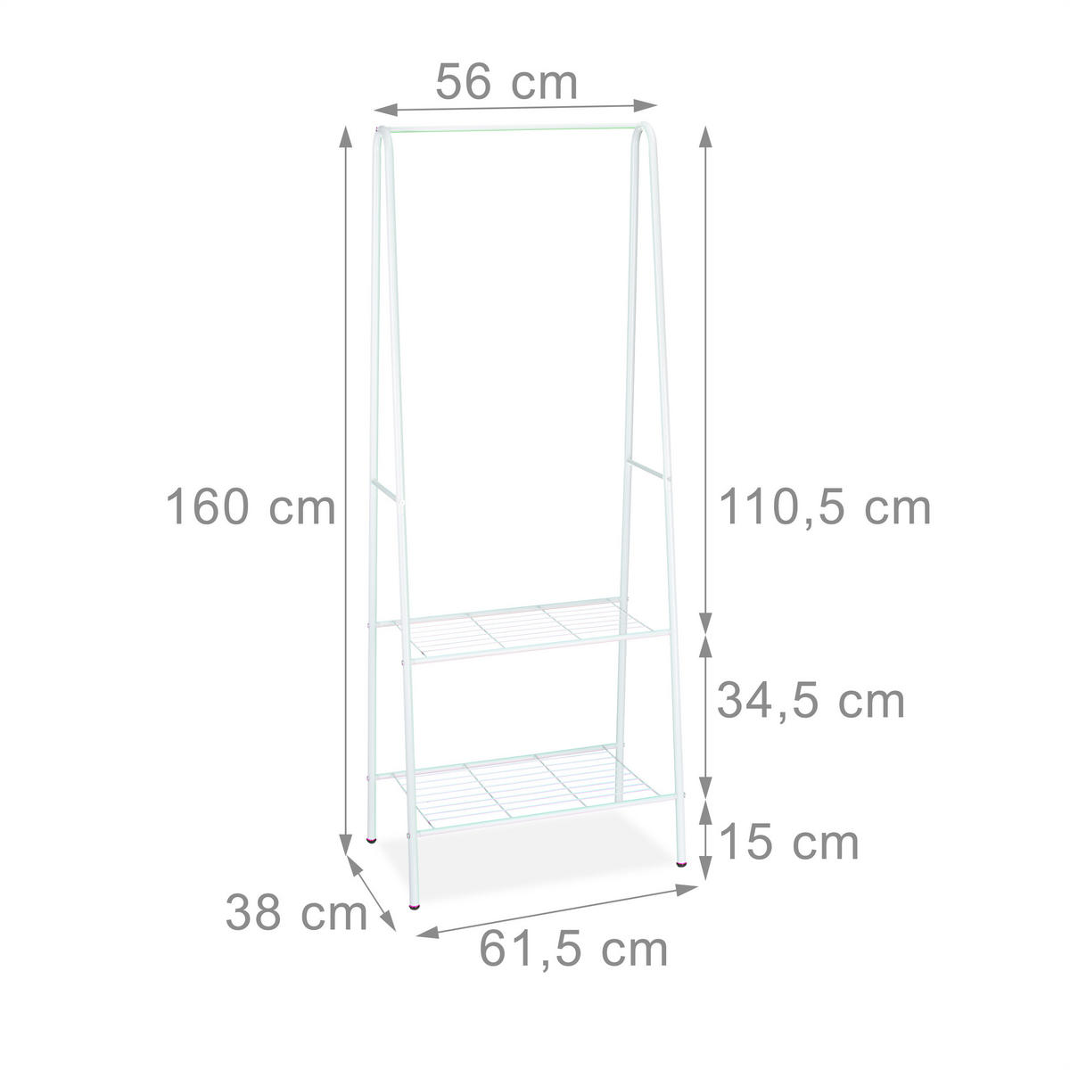 KLEIDERSTÄNDER - Weiß, Metall (61.5/160/38cm) - Relaxdays