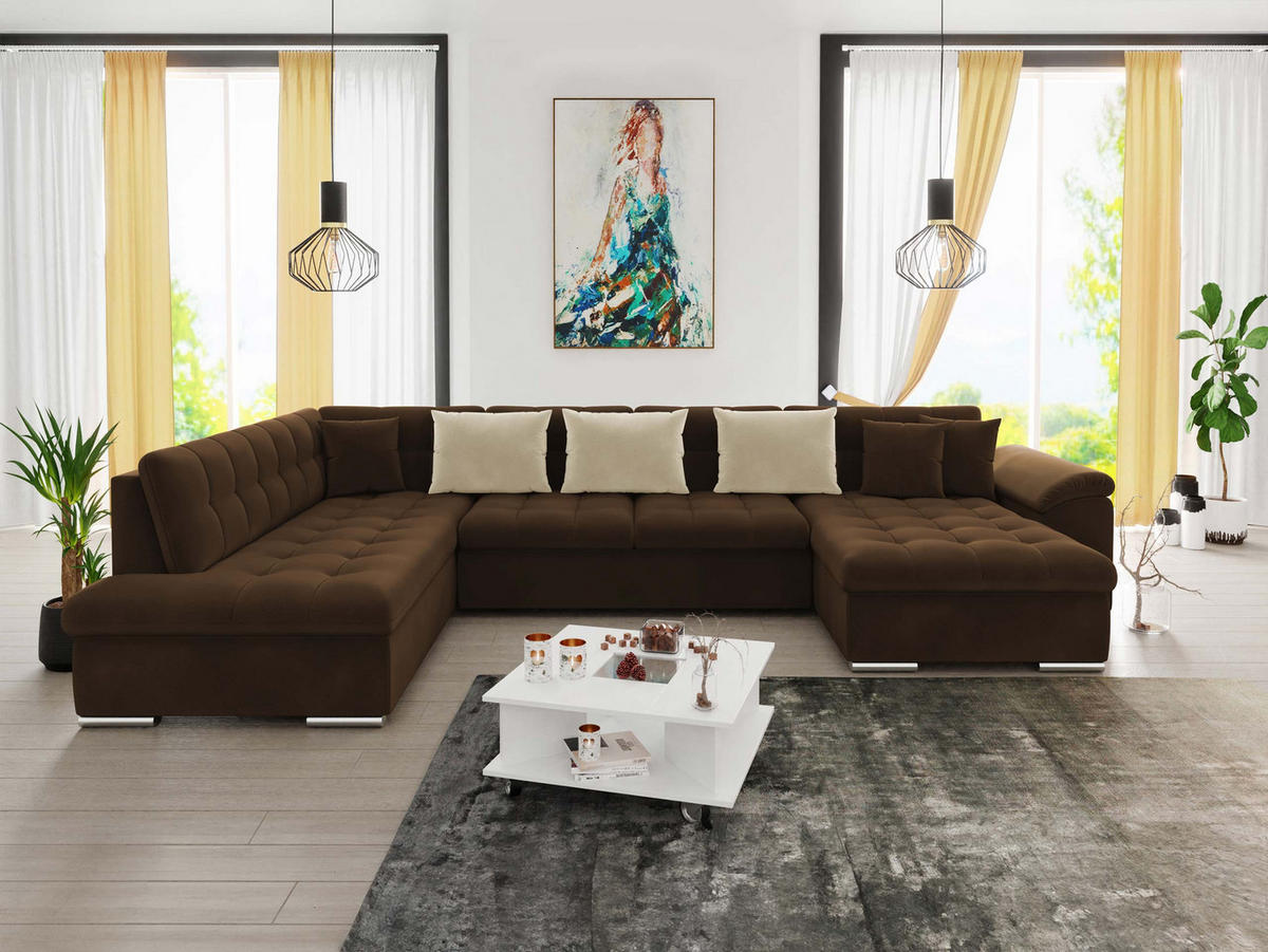 WOHNLANDSCHAFT Niko Bis, Seite: Rechts - Braun, Holz/Textil (348/76/205cm) - MIRJAN24