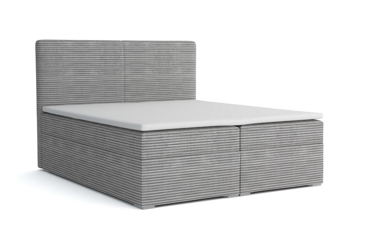 BOXBETT LOFT III 160/200 Cord Hellgrau mit Bonell-Federkernmatratzen H3 - Hellgrau, Holz/Holzwerkstoff (160/200cm) - Deine Möbel 24