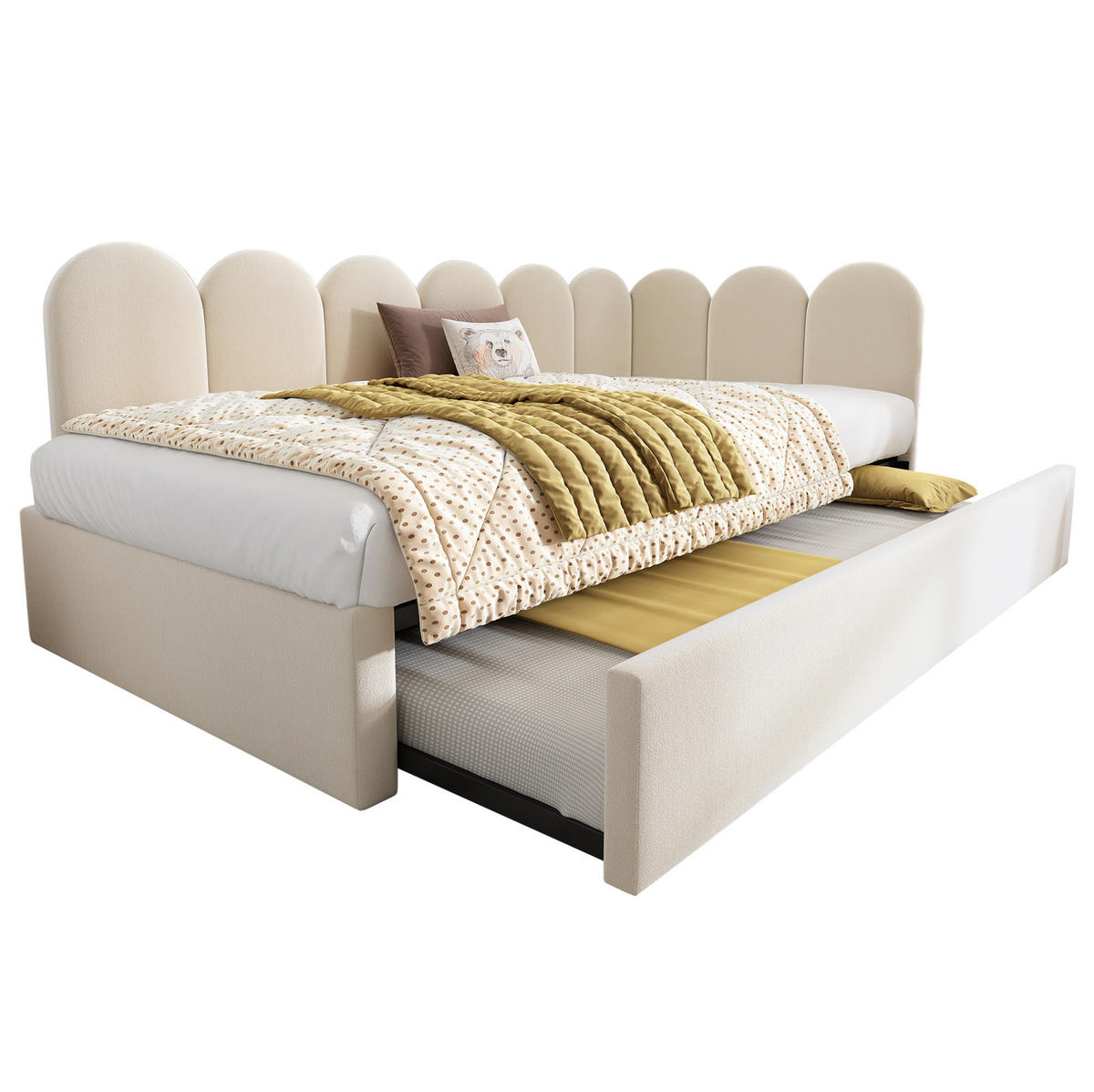 KINDERBETT Polsterbett 90/200 cm aus Samt mit Ausziehbett Beige - Beige, Textil (90/200cm) - Modenvie