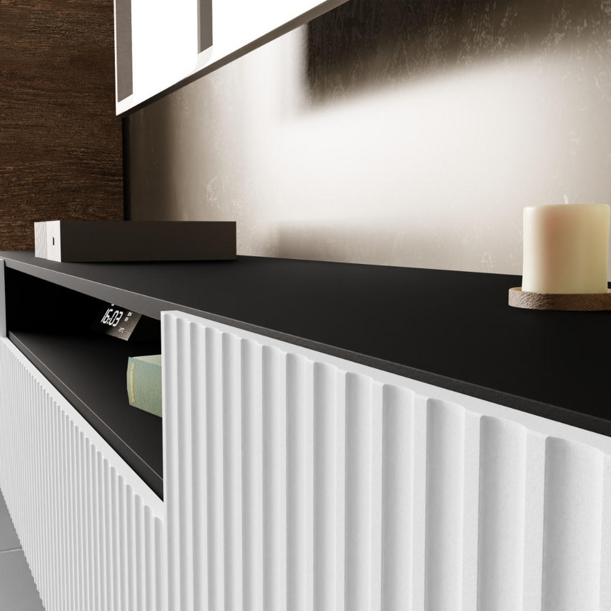 TV-SCHRANK Noe III 200 cm, dreitürig, schwarz, weiß - Schwarz/Weiß, Kunststoff (200/53/41cm) - Margaret Hadas24