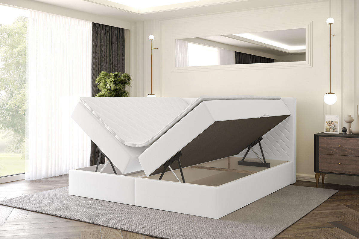 BOXBETT mit Matratze H4 und Lattenrost - VEXA - 160x200 - Weiß Kunstleder - Weiß, Holzwerkstoff/Kunststoff (160/200cm) - ALTDECOR
