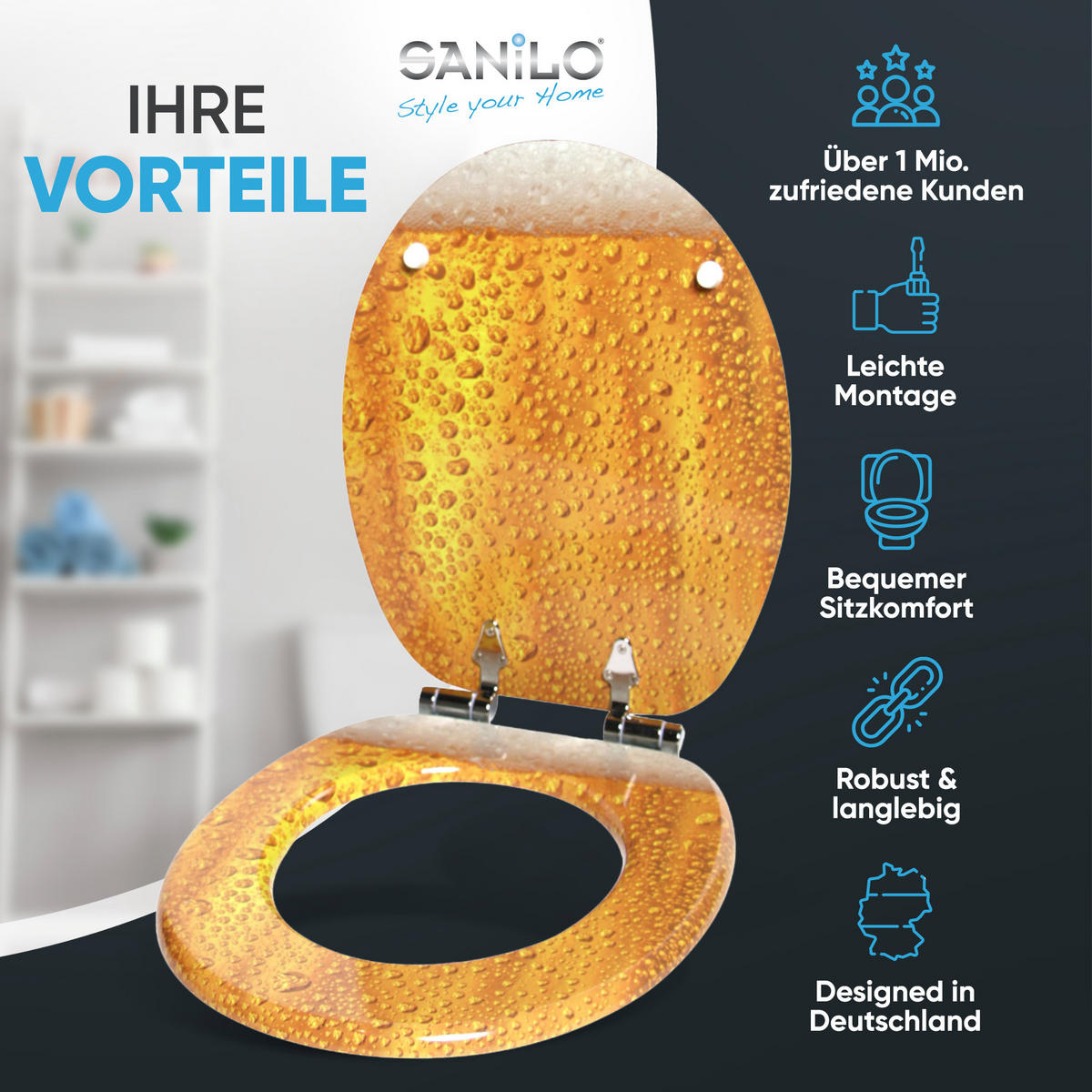 WC-SITZ mit Absenkautomatik Bier - Gelb, Holzwerkstoff (38/6/47cm) - Sanilo