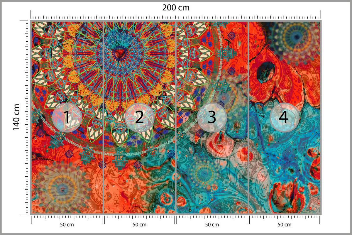 FOTOTAPETE für Wohnzimmer Farbenfrohe Mandalas Abstraktion Muster 200x140 - Multicolor, Papier (200/140cm) - Muralo