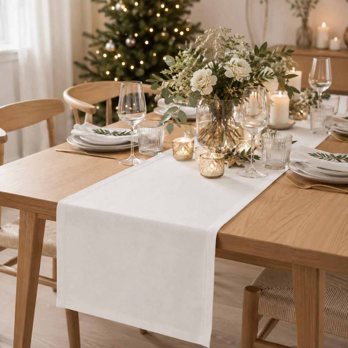 TISCHLÄUFER Weiß 30×140cm Leinenoptik, wasserabweisend & waschbar, elegante Tischdeko für Esstisch - Weiß, Textil (30/140cm) - SHOPENTRA