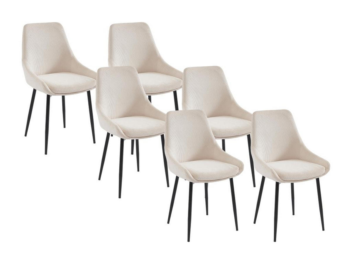 STUHL 6er-Set - Cord & Metall - Cremefarben - MASURIE - Creme, Textil (56/85.5/49cm) - Vente-Unique