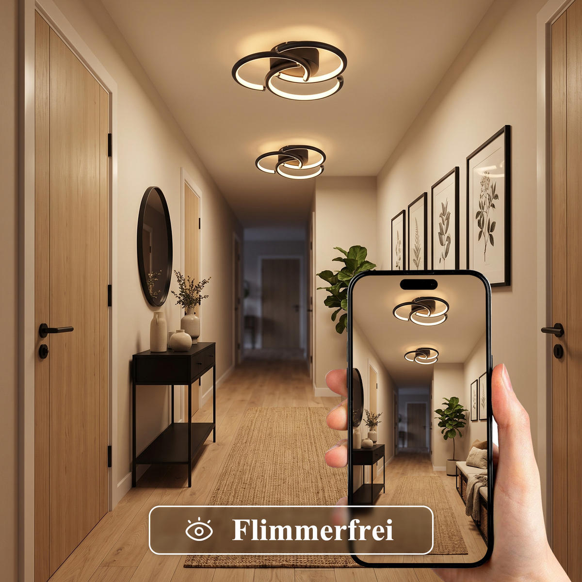 LED DECKENLEUCHTE Zyrvin 24/23.5/5.2 cm - Schwarz, Kunststoff/Metall (24/23.5/5.2cm) - ZMH