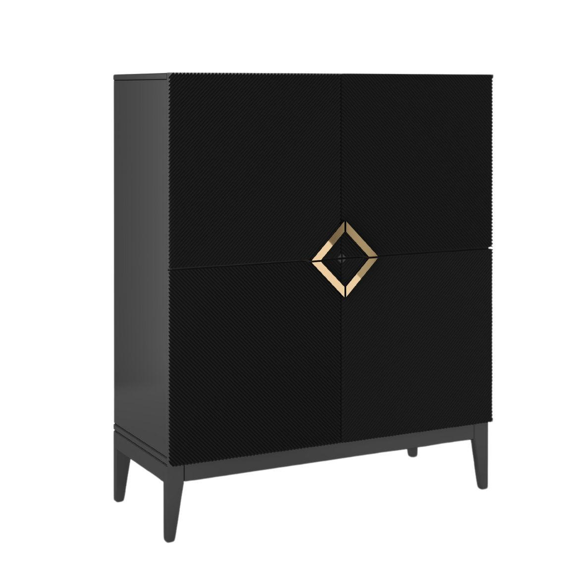 HIGHBOARD Demi High, Schwarz-Gold, Mit Gefrästen Fronten, Massive Buche - Schwarz, Holz/Holzwerkstoff (100.5/120.5/42cm) - Visby