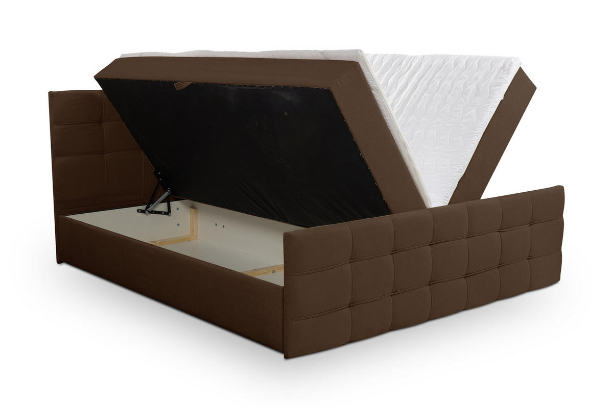 BOXBETT NATALIE mit 2 Bettkästen, 160x200, Farbe: Braun, Velourstoff, mit Bonell-Matratze inkl. Topper - Braun, Holz/Kunststoff (160/200cm) - VENASI MÖBEL