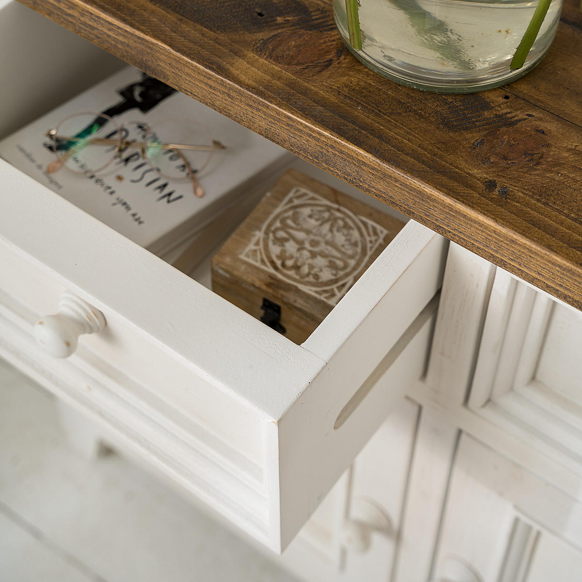 SIDEBOARD - Kiefer massiv - Weiß/Kieferfarben, Holz (180/80/45cm) - home24