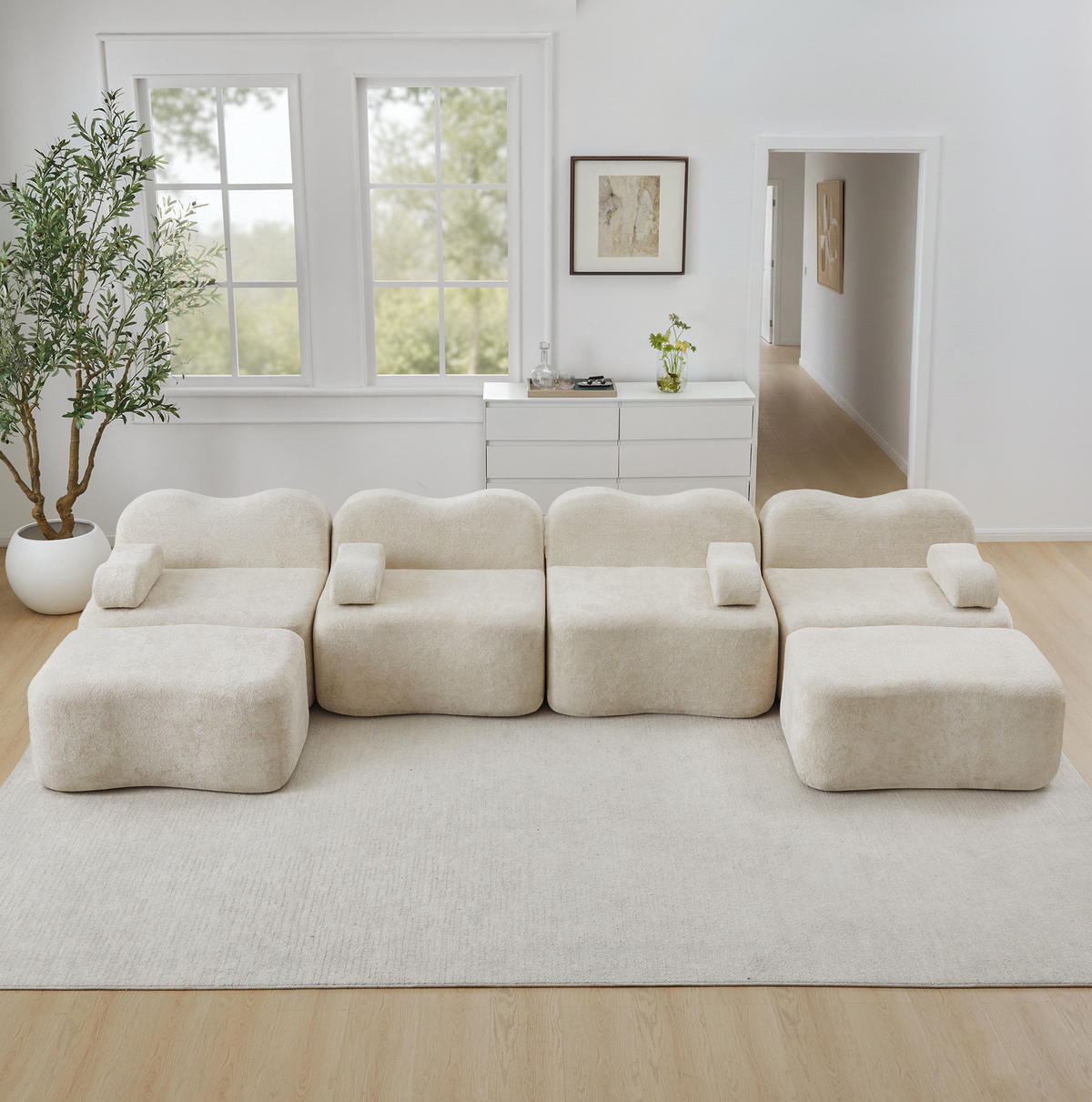 WOHNLANDSCHAFT 384/167/70 cm Beige aus Velvet mit modularem Design - Beige, Textil (167/70/384cm) - OKMYHOME