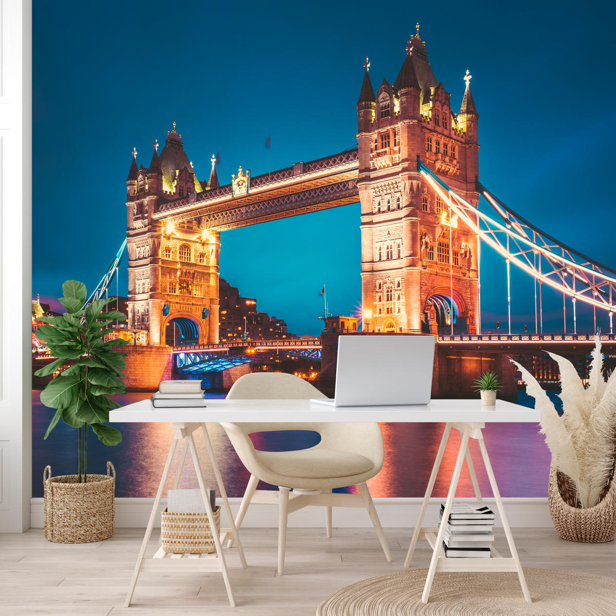 FOTOTAPETE für Wohnzimmer Tower Bridge London Thames Panorama 450x315 - Gelb/Rot, Papier (450/315cm) - Muralo