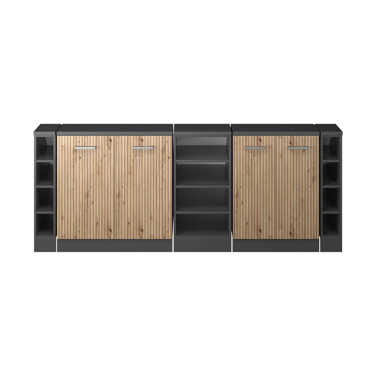 KUHINJSKI ORMAR ZA KOSINE KROVA R-Line Hrast Artisan 210 cm Set od 5 ormarićnih korpusa, dubina 60 cm - hrast Artisan/antracit, drvni materijal (210/83.8/60cm) - Vicco
